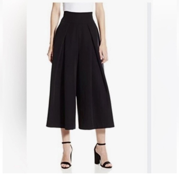 Milly Pants - MILLY Black High Waisted Pleated Culotte Pants Pockets Wide Leg 4